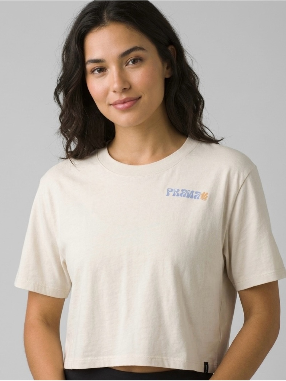 Prana Cream Short-Sleeve Logo Crop Tee